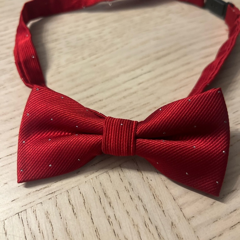Dog Red Bow Tie with Silver Dots - adjustable